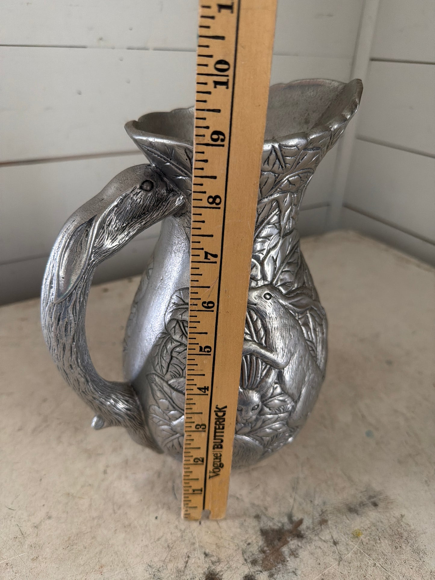 Arthur Court Designs Bunny Rabbit Pitcher Metal Aluminum 1989
