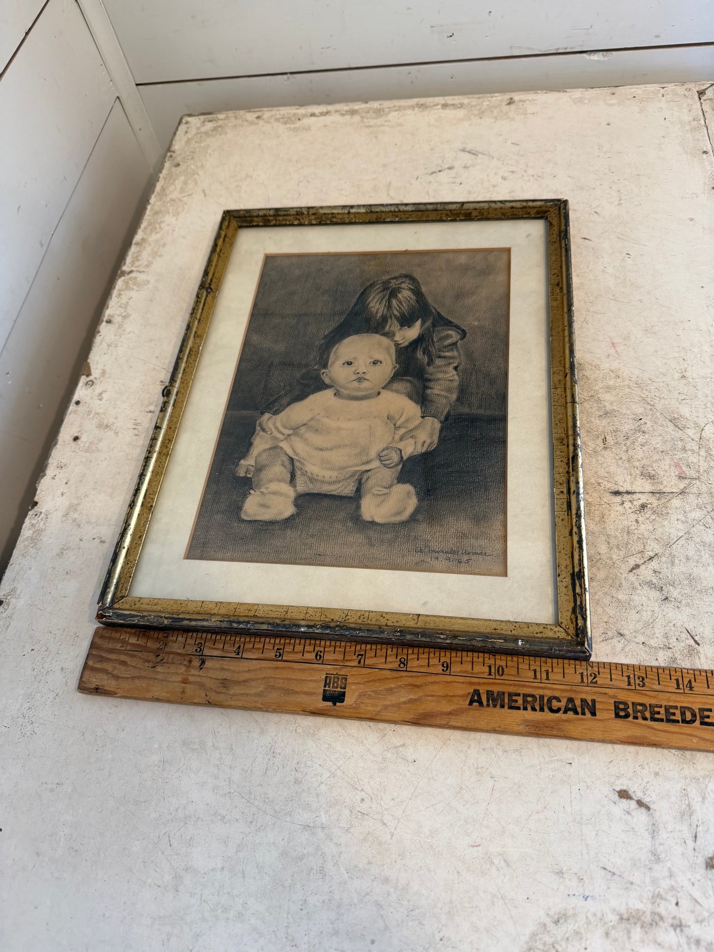 Vintage Sketch of Girl With Baby