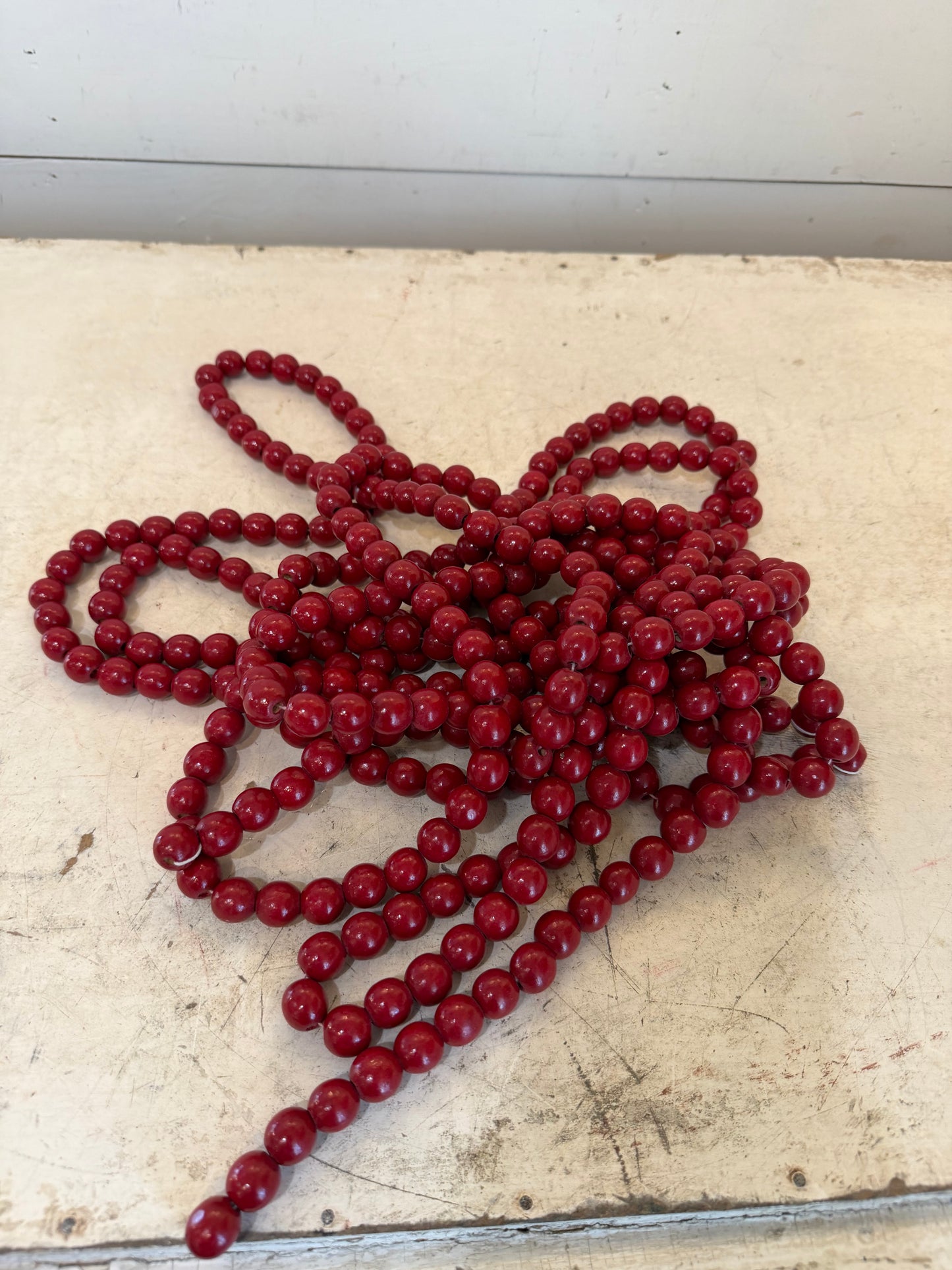Red Wood Bead Cranberry Garland 8’