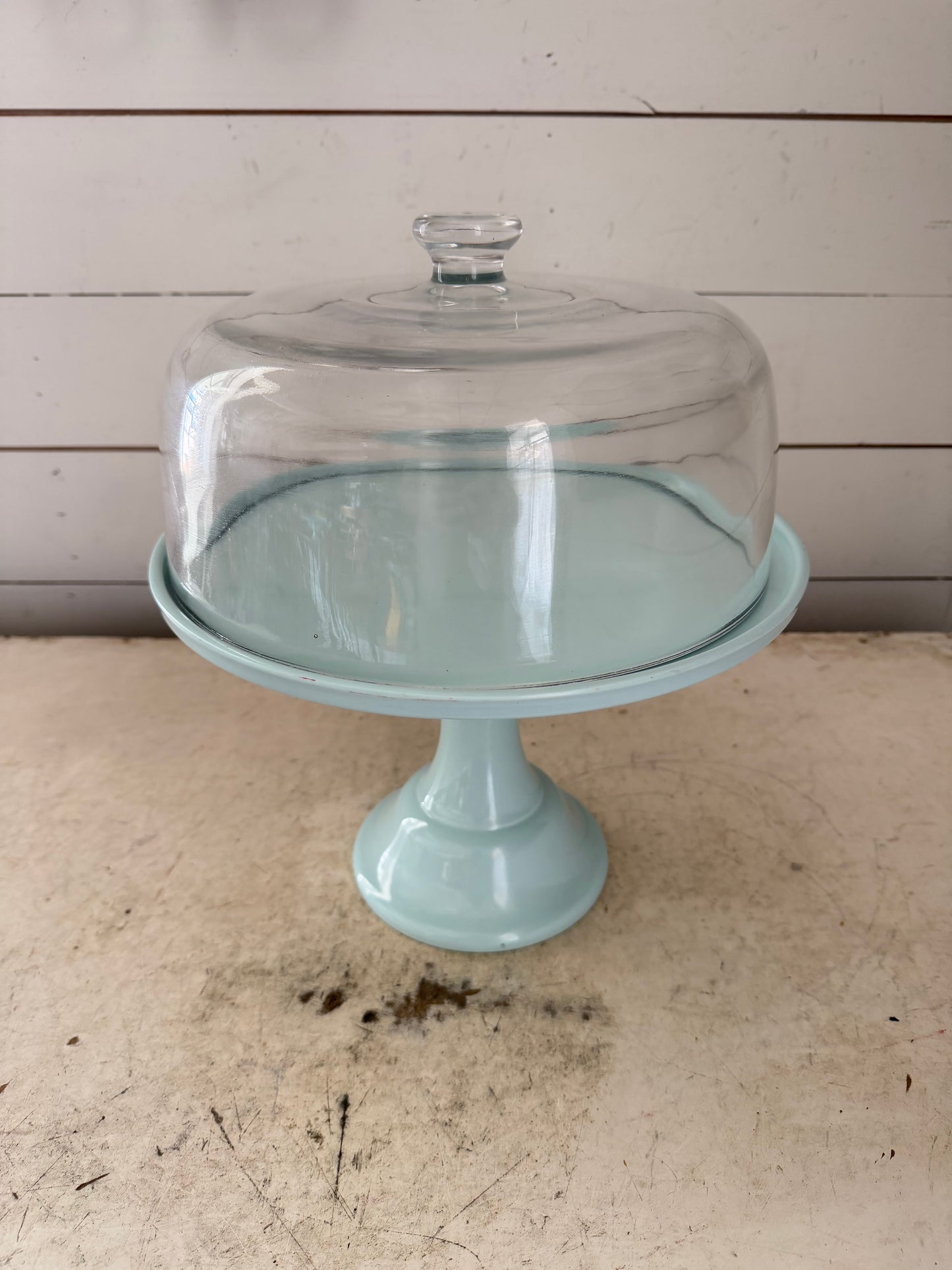 Light blue Melamine Cake Plate with Glass Dome