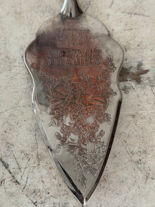 Vintage International Merry Christmas Silver Plated Cake Server - Has Some Wear