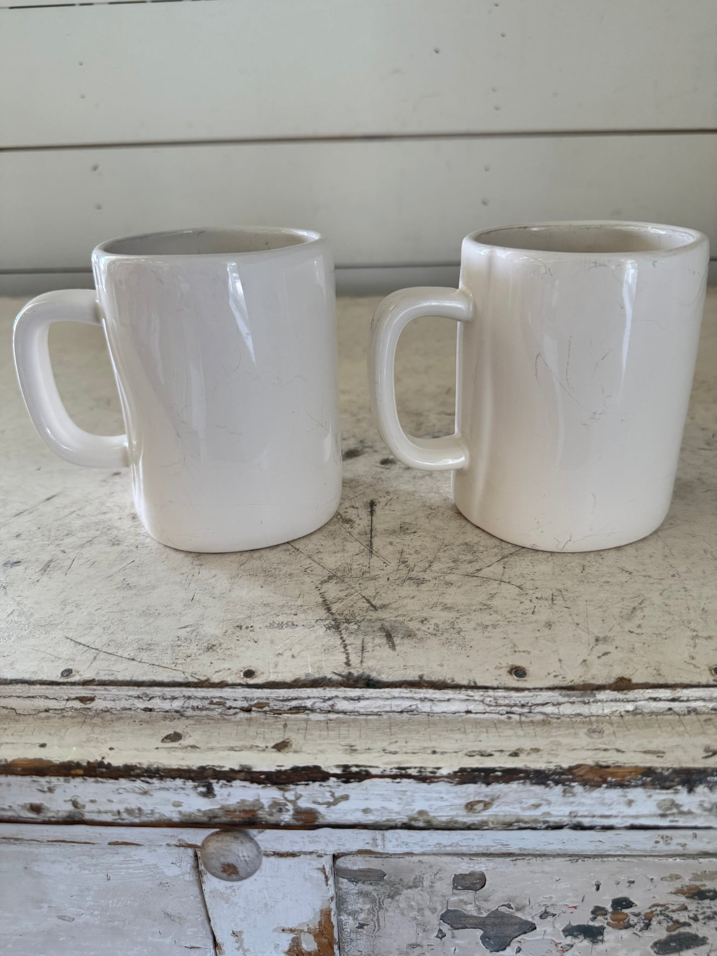 Mr. & Mrs. Rae Dunn Mug set - slight marks inside from spoons