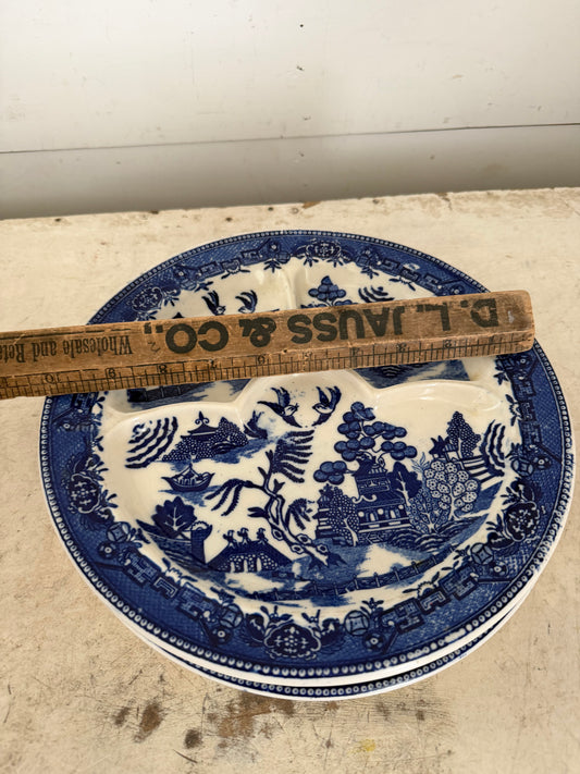 Vintage Moriyama Japan Blue Willow divided grill plate
