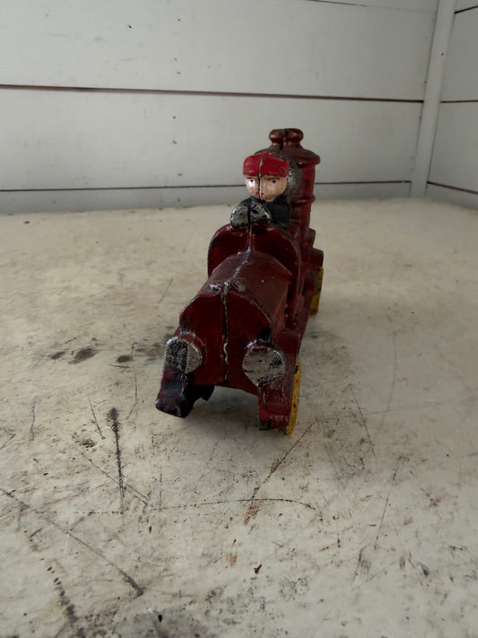 Vintage Cast Iron Fire Truck Pumper Red with Driver