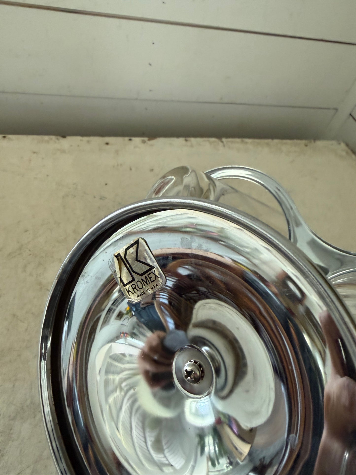 Vintage Kromex Condiment Server Swivel Glass 3 Piece