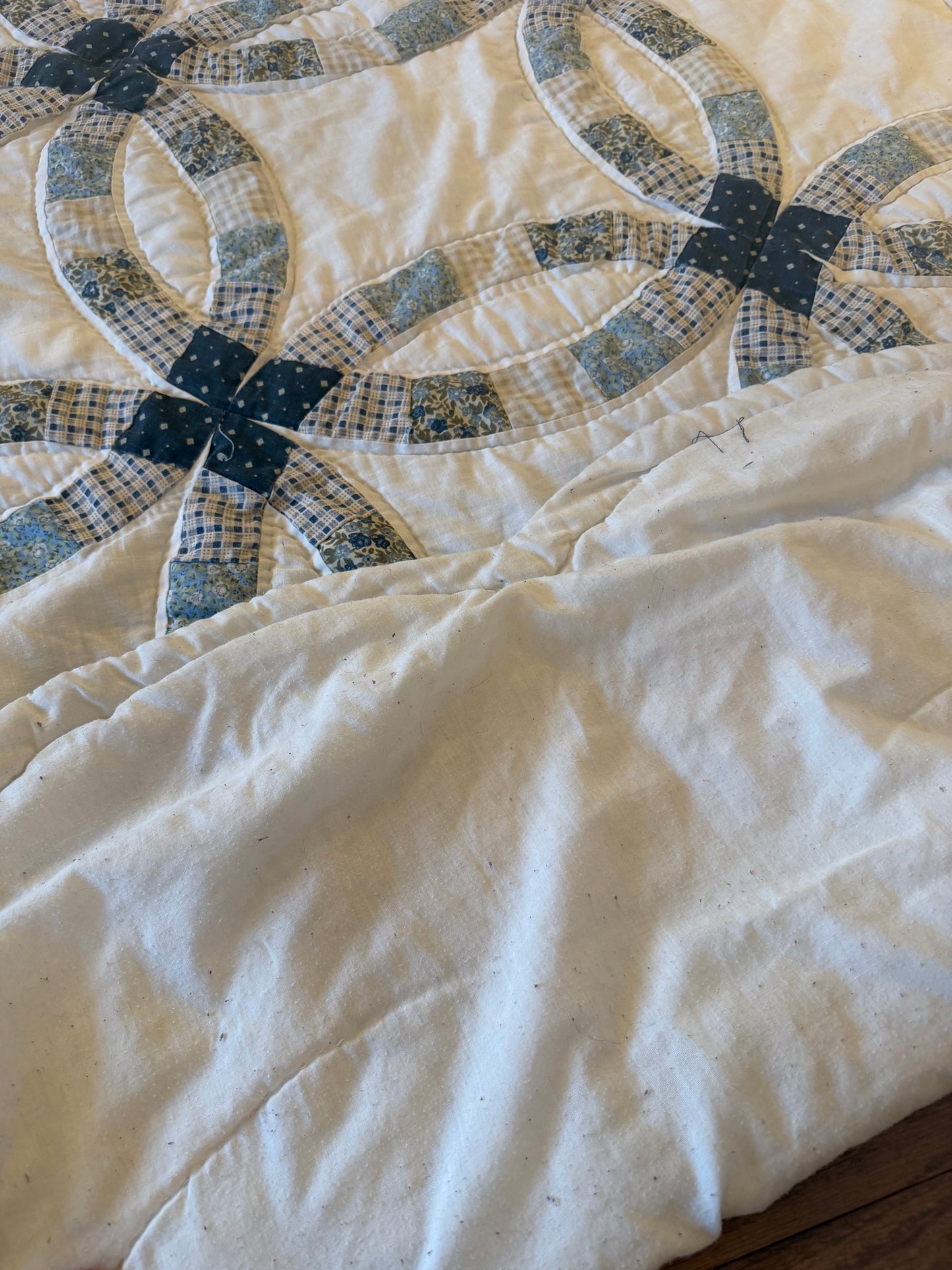 Queen Size Double Wedding Quilt - as is see photos of wear