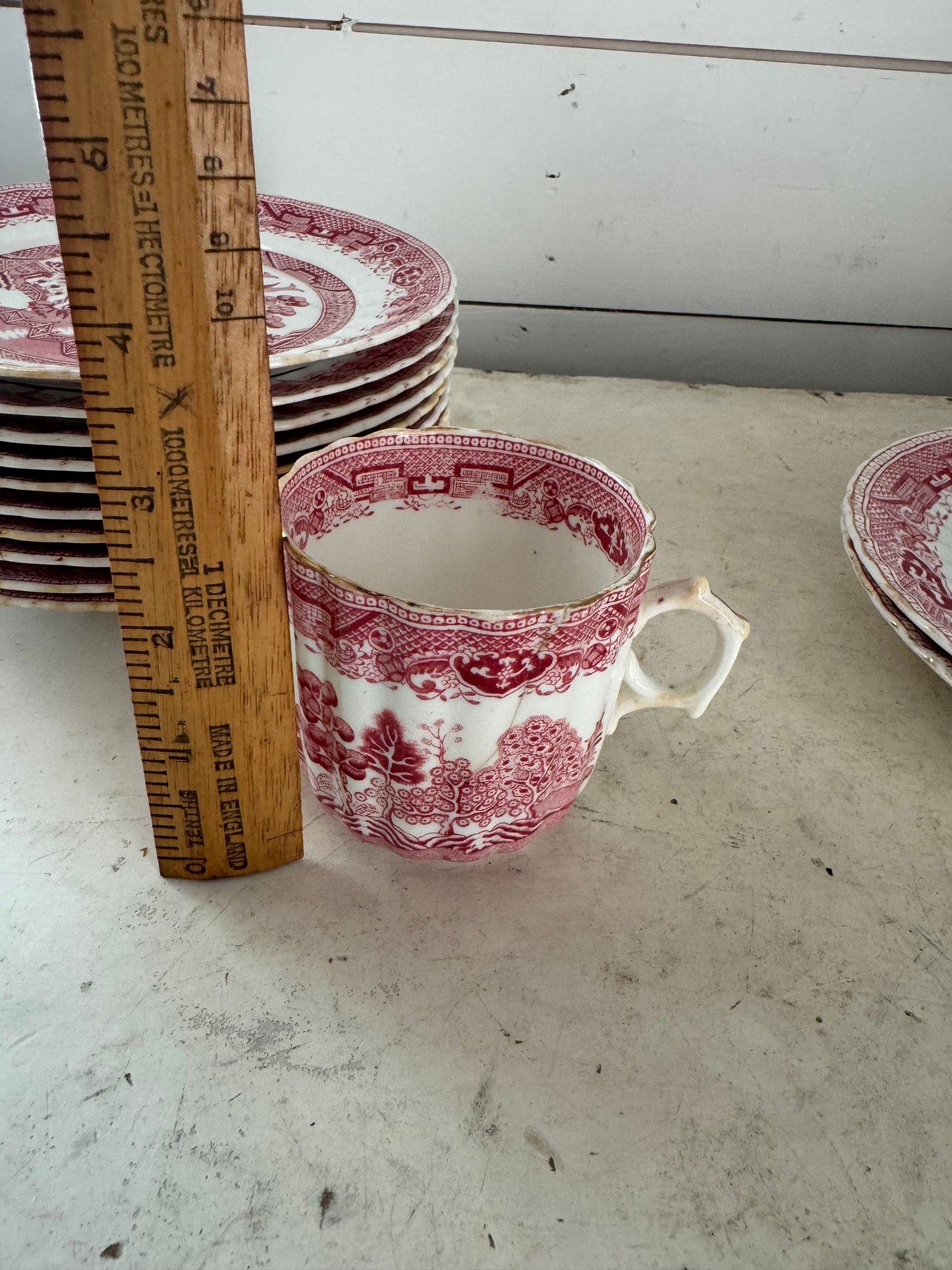 Pink (Red)Willow Dishes - Sold Individually - Chips & Cracks as shown not perfect