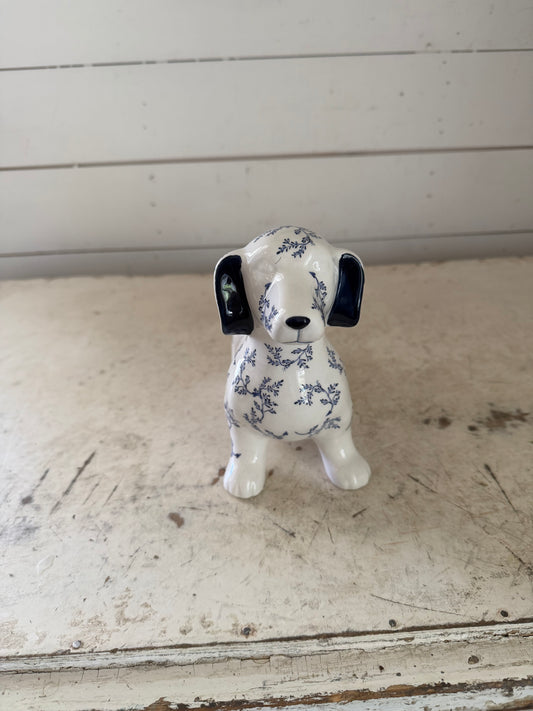 Surrey Selena Beautiful Dachshund Blue & White floral botanical ceramic statue