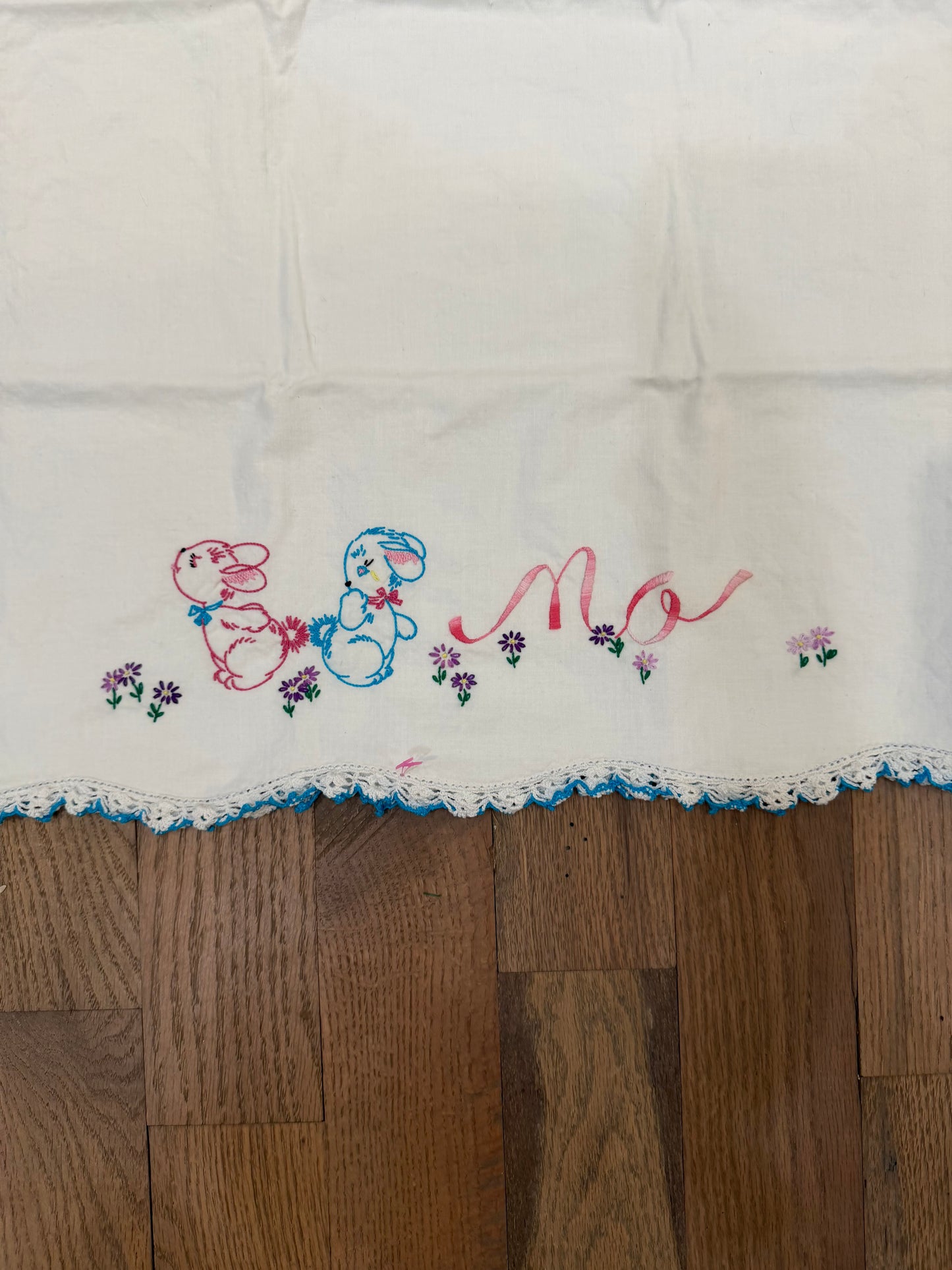 Set of Standard size embroidered pillowcases with bunnies