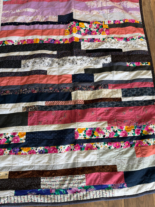 Lap Size Patchwork Quilt - Jelly Roll Race Style hand pieced