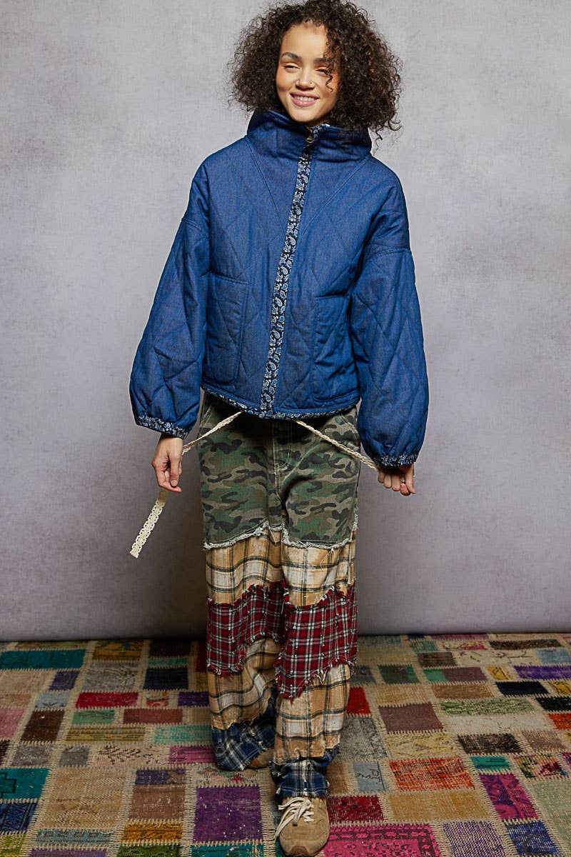 Paisley Pattern Lace Trim Reversible Padded Jacket