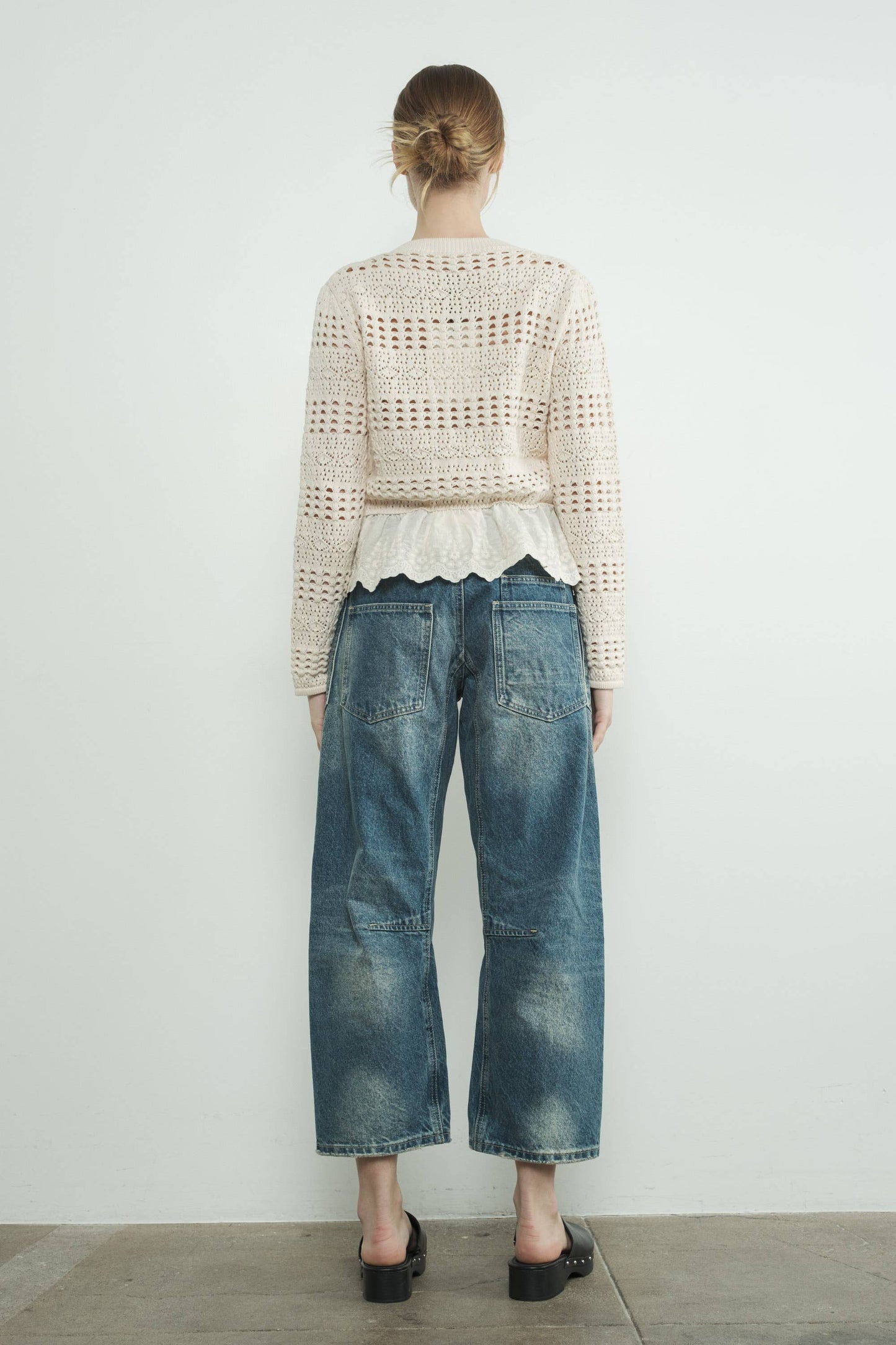 Barrel Denim Pants with Eyelet Waist: Medium Wash