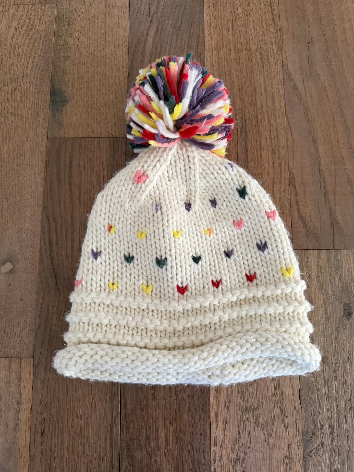 Cream rainbow hearts beanie