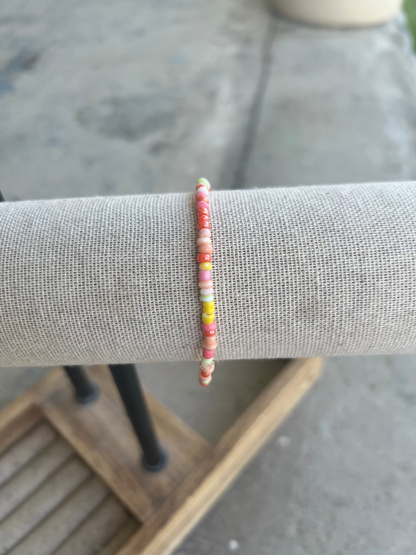 Pink, yellow homemade seed bead Bracelet