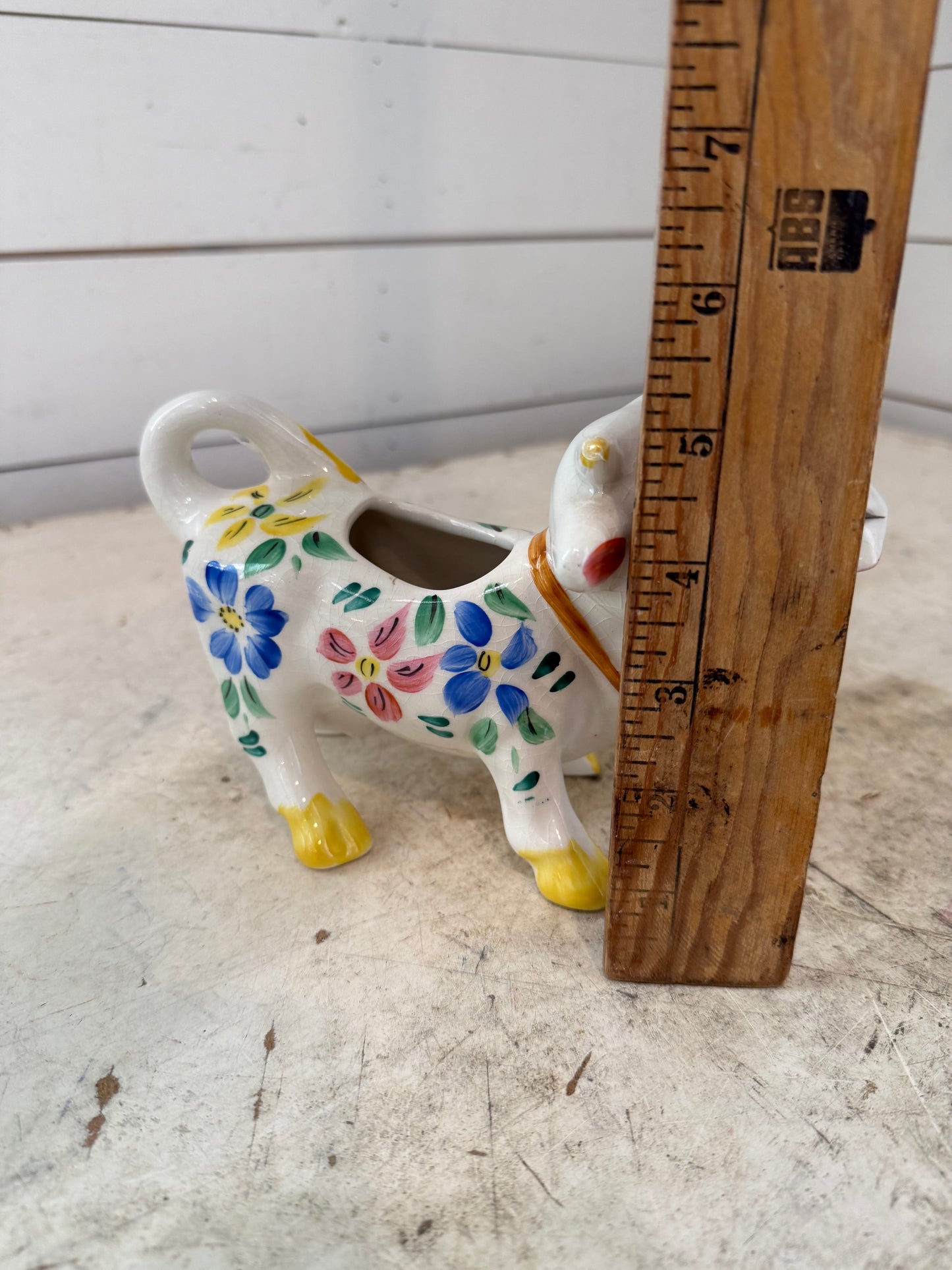 VINTAGE ARTHUR WOODS Ceramic Creamer White with Hand Painted Floral Design