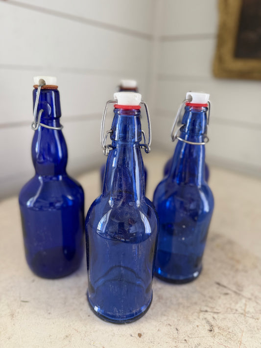 Cobalt blue bottle swing top hermetic lid - sold individually
