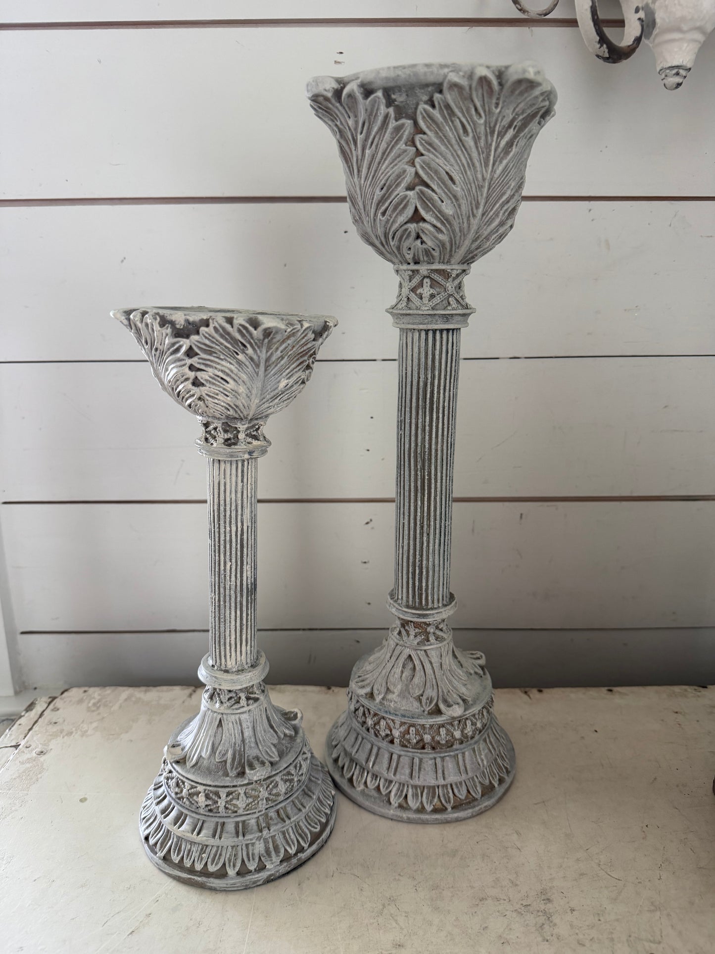 Set of French country, hand-painted candlesticks