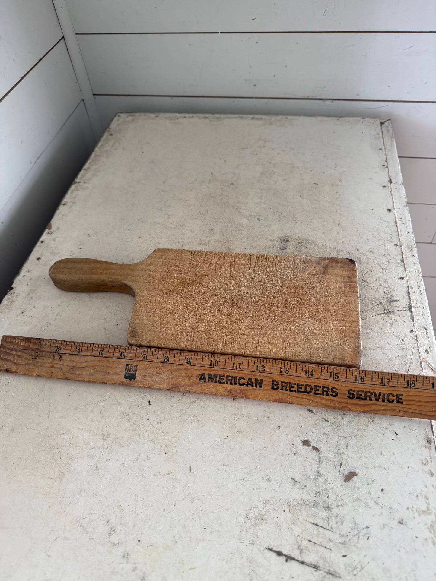 Vintage Wood Cutting Board with Offset Handle - as is