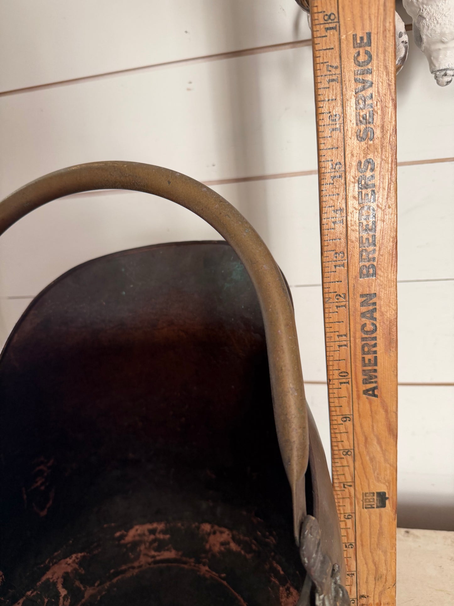 Victoria Copper Coal Skuttle with cast brass floral detail