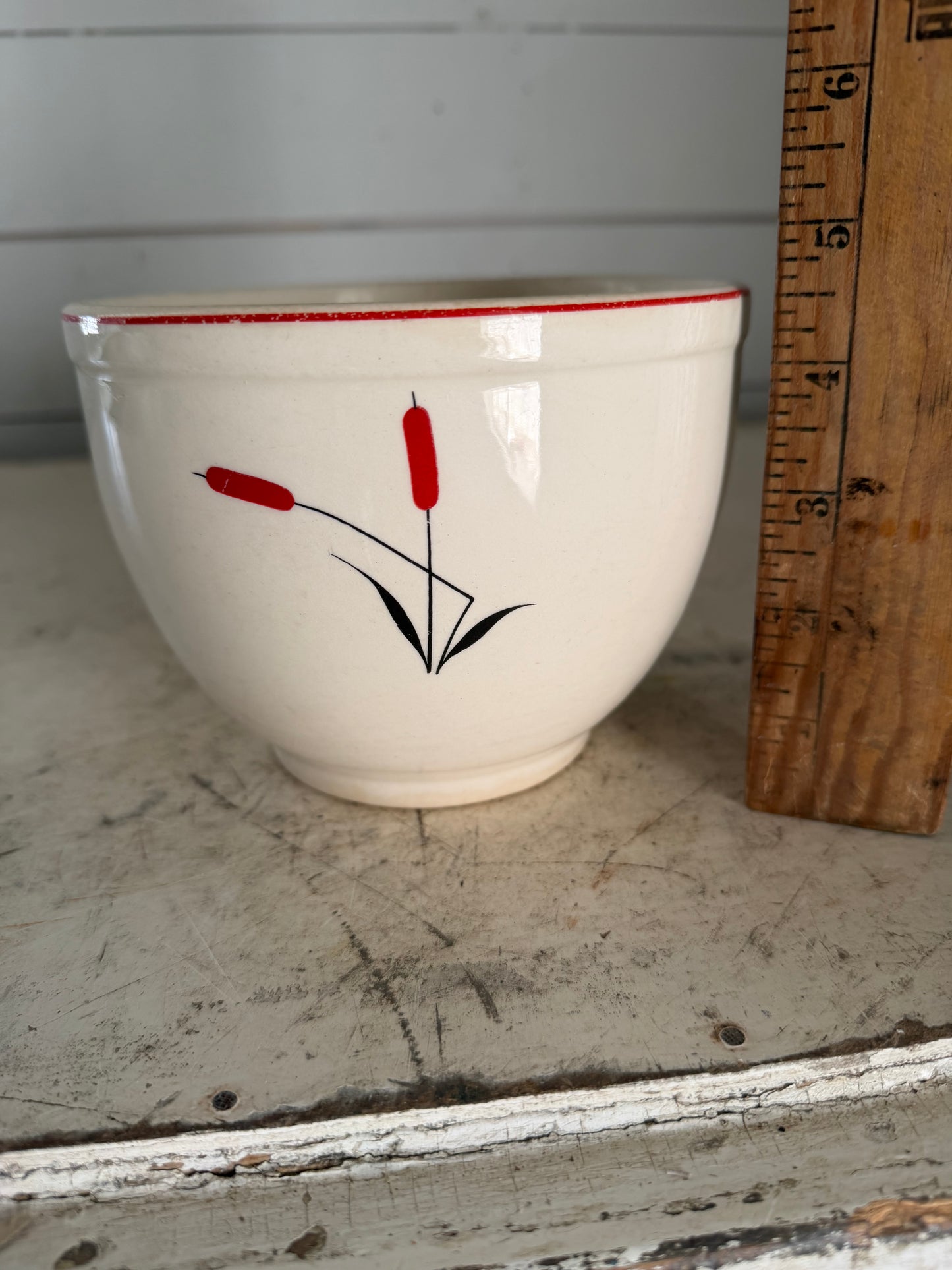 Universal Pottery Refrigerator Bowl In The Cattail Pattern - missing lid