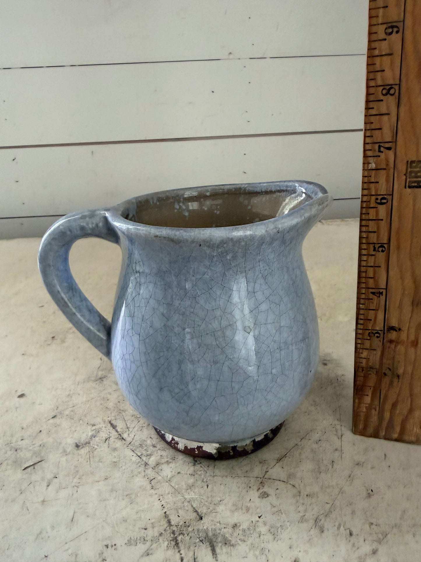 blue-gray craquelure glaze ceramic pitcher