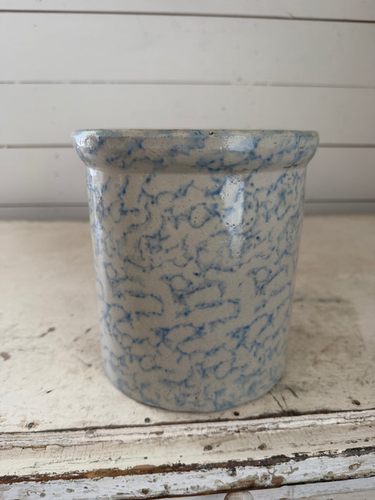 Antique Blue Spongeware Crock