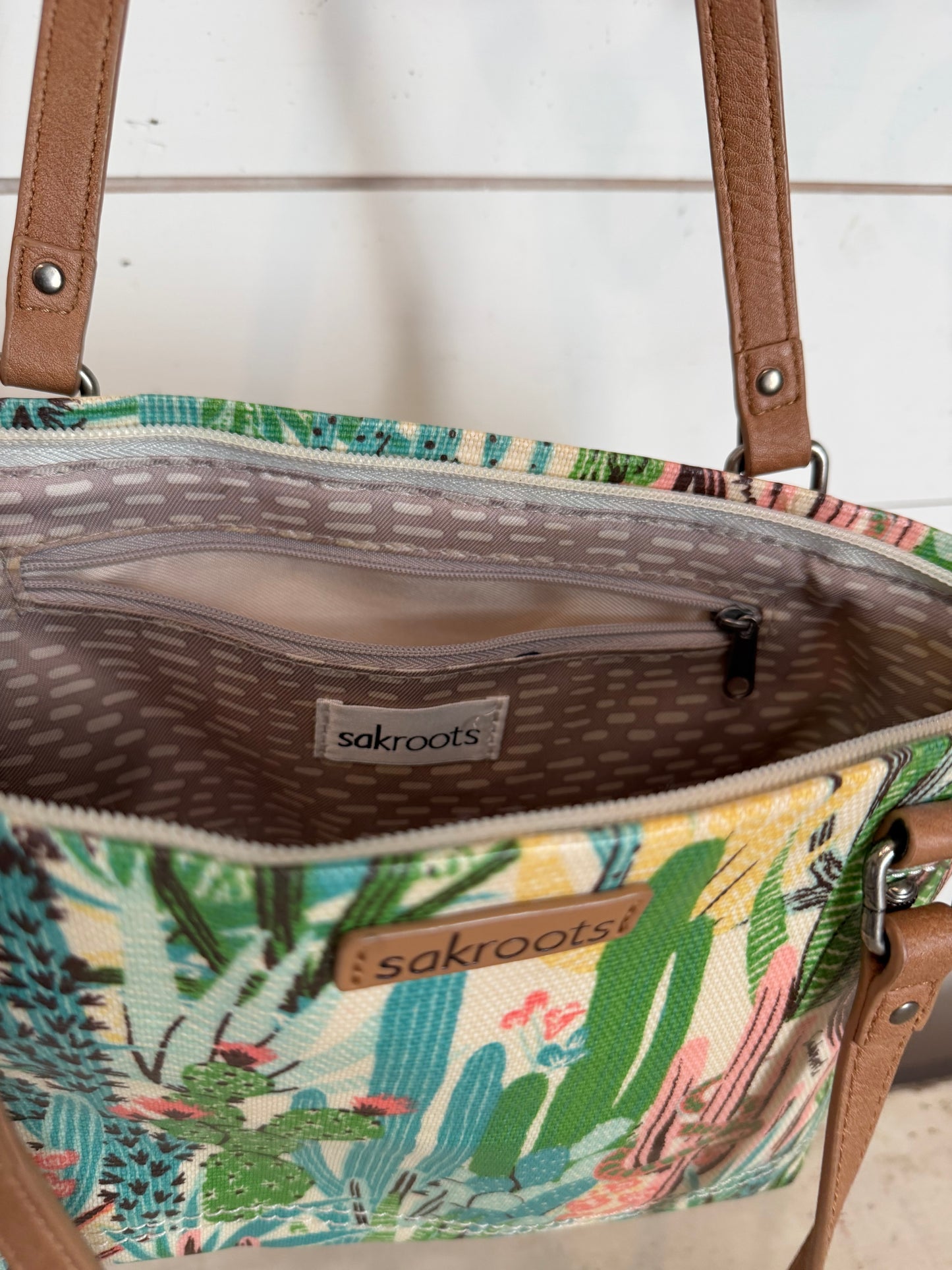 Sakroots Tote Bag western cactus Beige Shoulder Bag