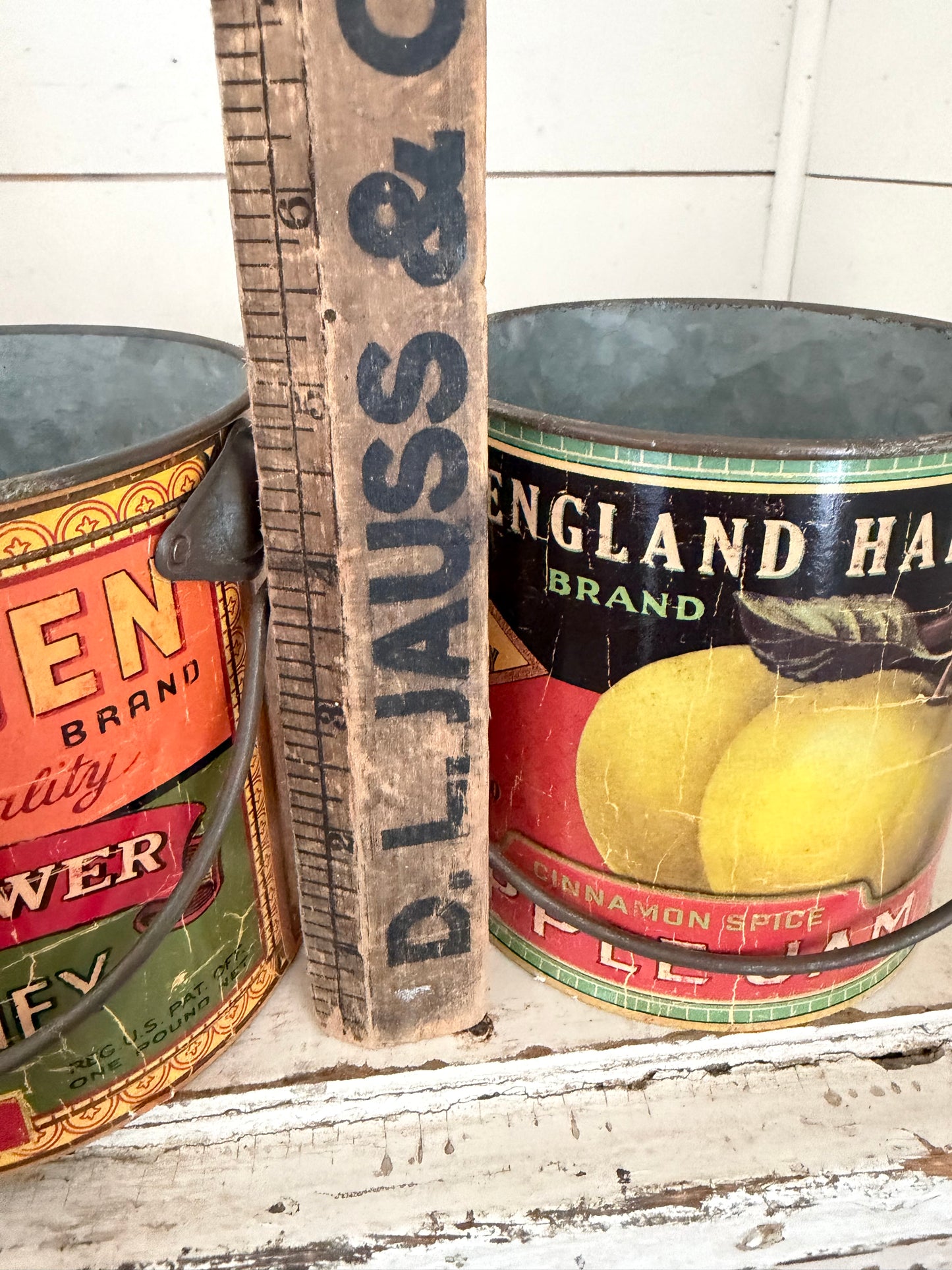 Vintage style fruit label metal bucket planter sold individually