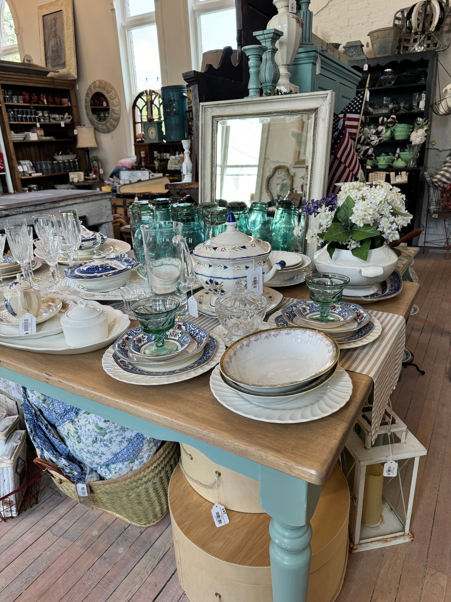 Farmhouse Table with Drawer - Refinished with natural wood top and Apothecary base - Solid wood and sturdy 60x36x30”