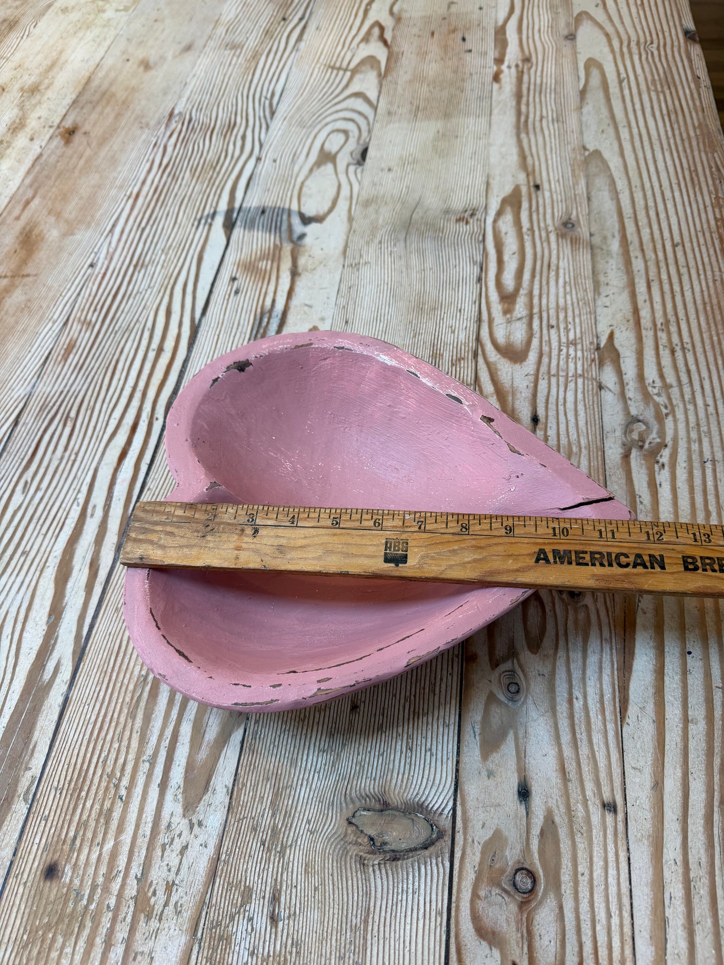 Handmade Rustic Large Heart Shaped Wood Dough Bowl Paint Pink With Veranda
