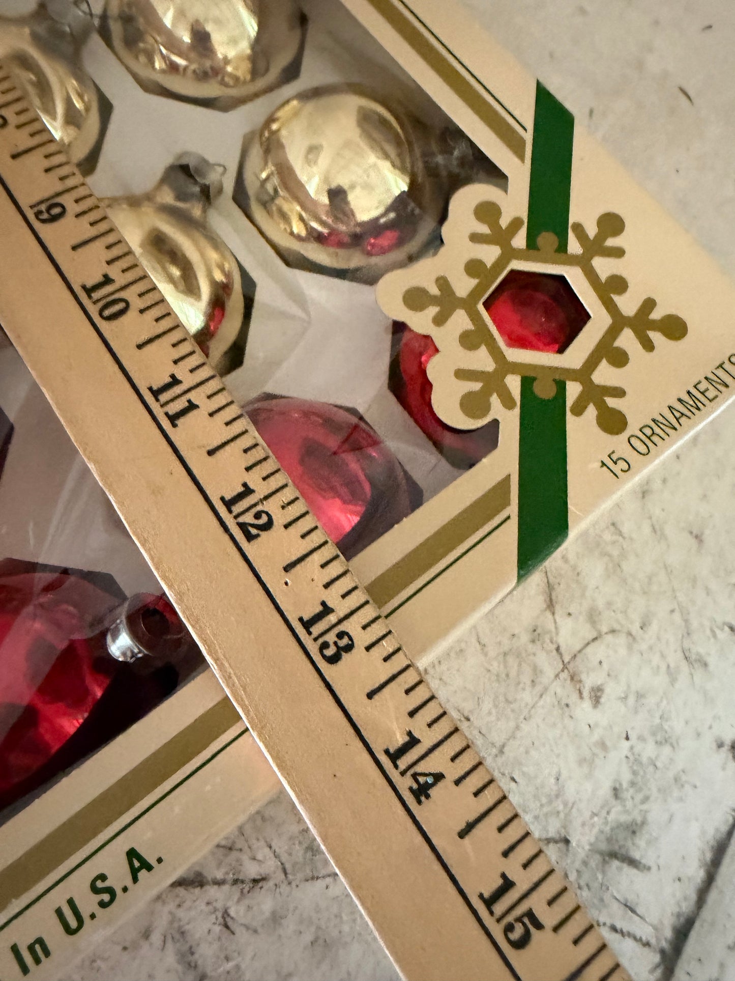 Set of vintage red and gold ornaments