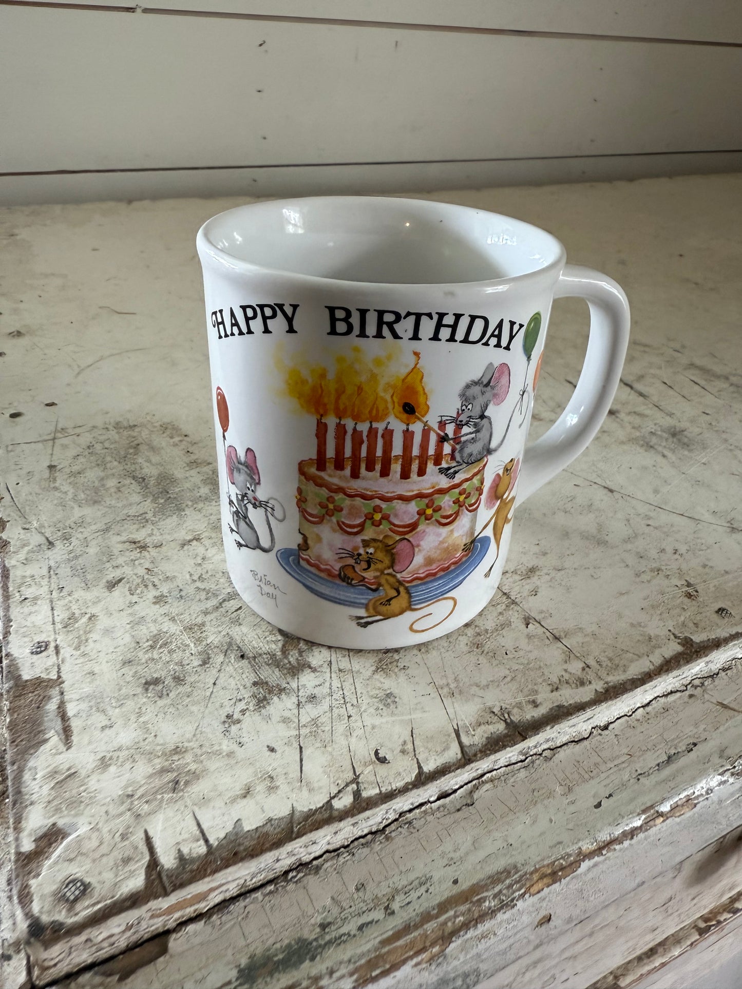 Vintage Happy Birthday Mice Cake & Candles Coffee Mug Made In Japan