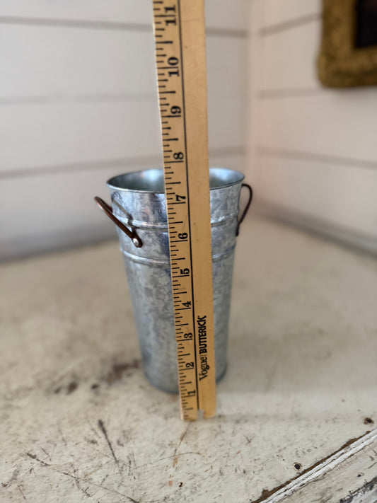 Galvanized flower bucket with copper handles - will get makeover