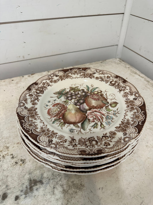 JOHNSON BROTHERS BROWN TRANSFERWARE PLATE HARVEST FRUIT WINDSOR WARE - BEAUTIFUL THANKSGIVING FALL / AUTUMN DINNERWARE - sold individually