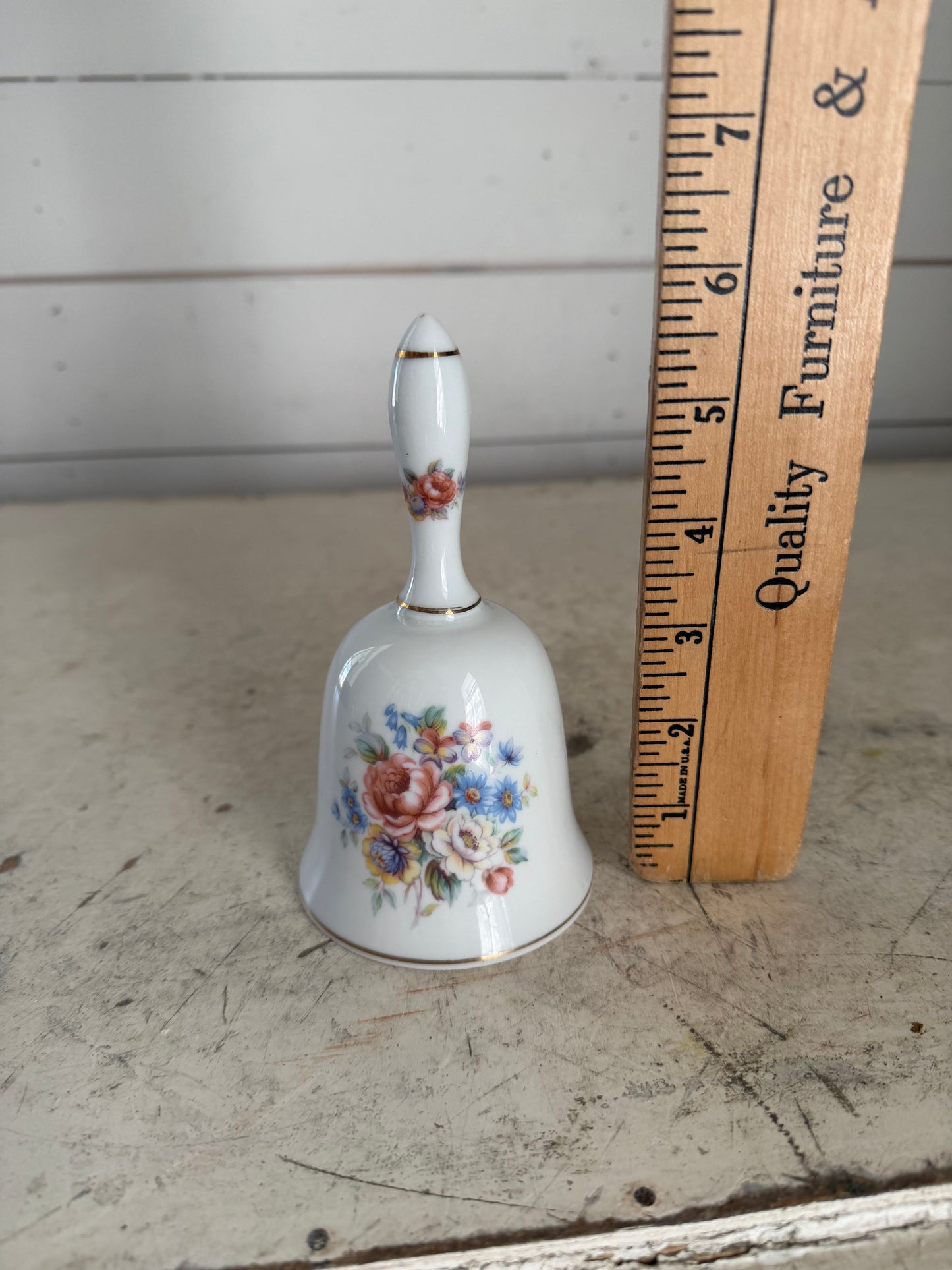 Vintage Floral Porcelain Bell with gold trim Japan