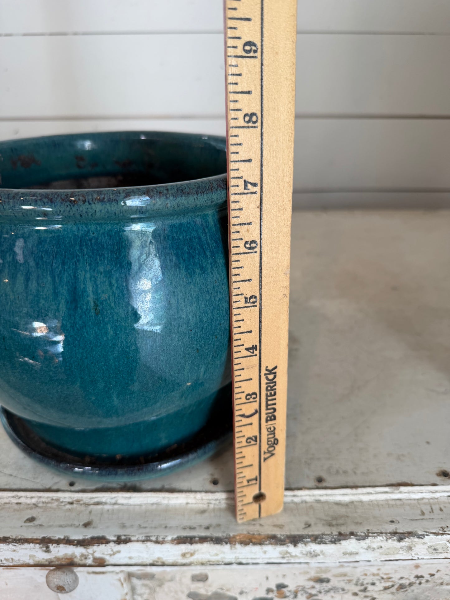 Aqua colored artisan planter