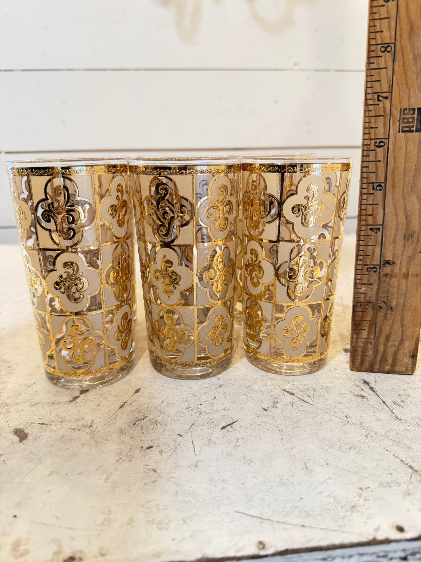 Vintage Culver Ltd. "Sallye" pattern highball glasses with 24 Karat Gold Lace design - Sold individually