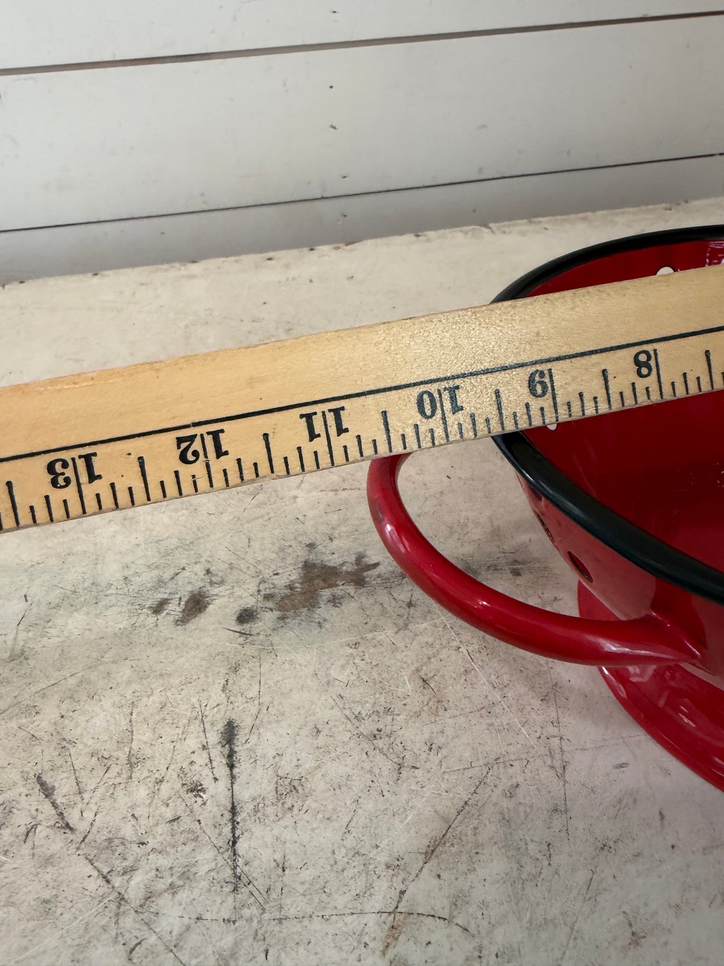 Red enamel colander