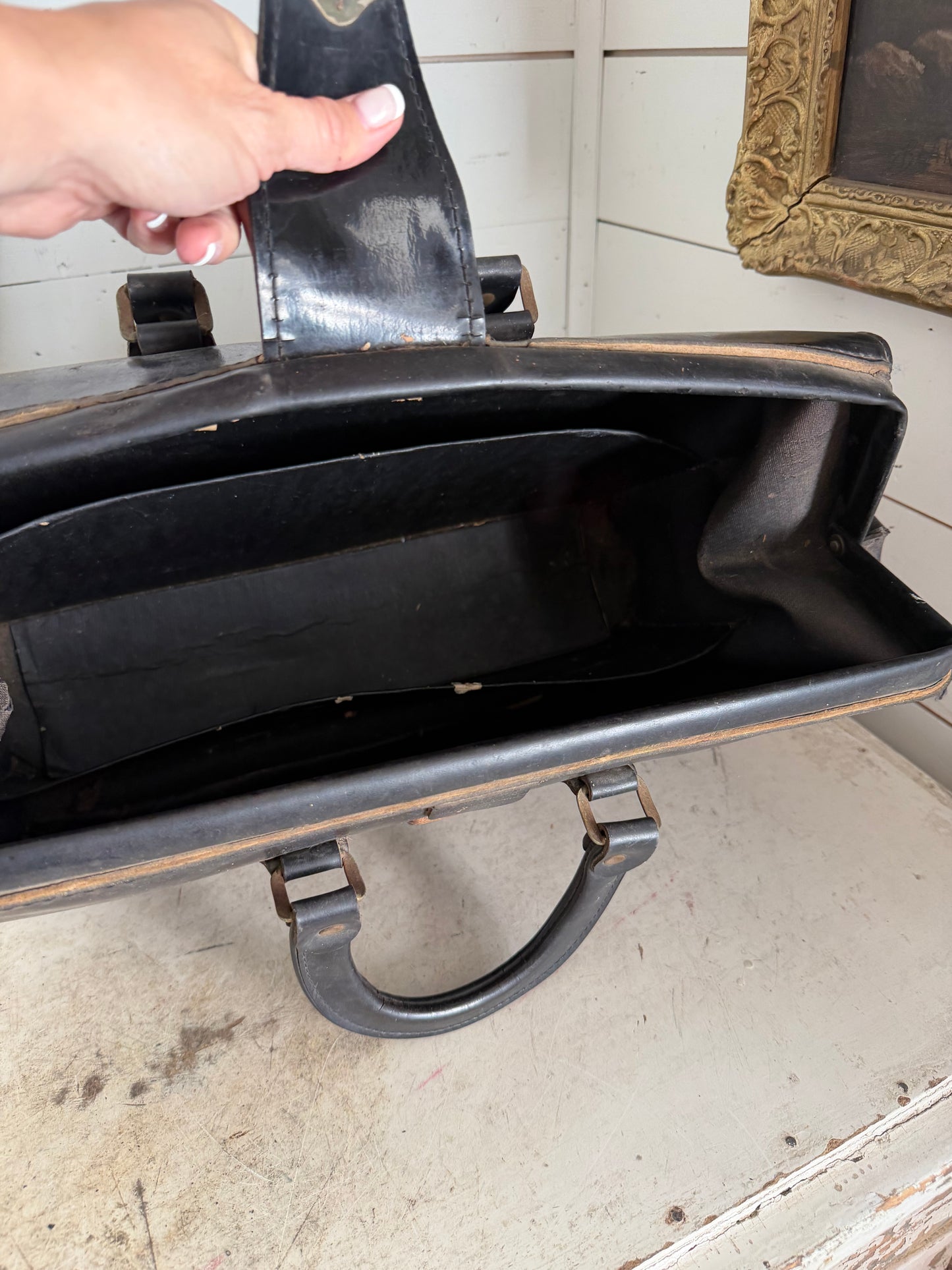 Antique Cheney England 16” Leather Black Doctors Bag