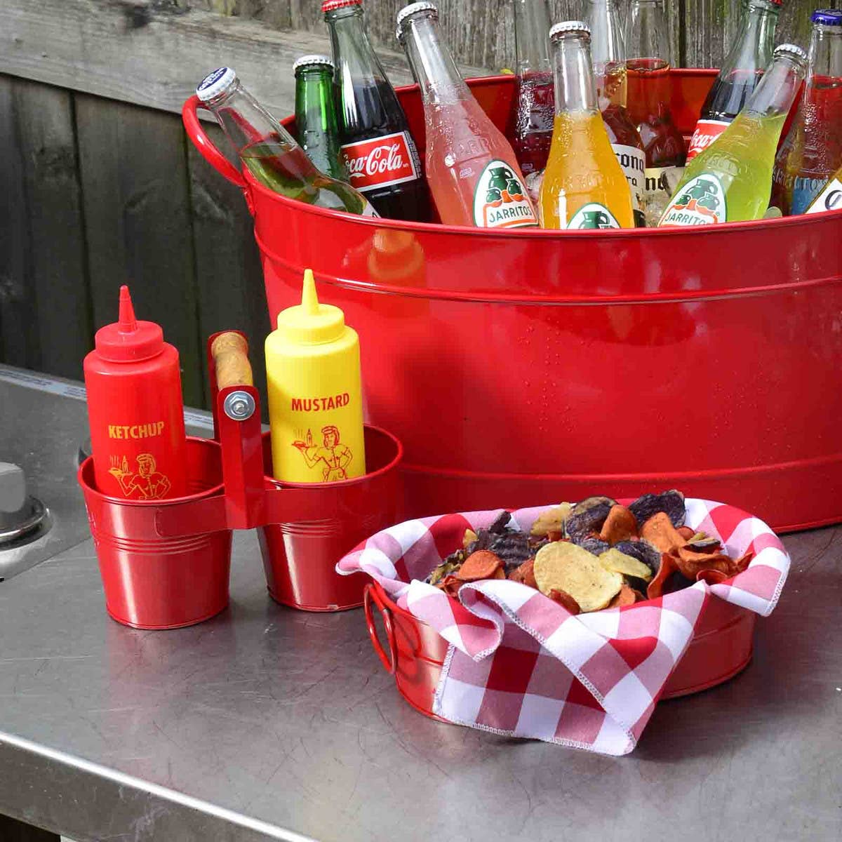 Cutlery Caddy with Wood Handle, Red