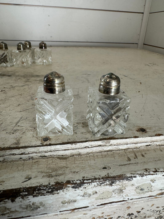 Mini Cut Glass Salt & Pepper Shaker Set of 2 with Silver Lids