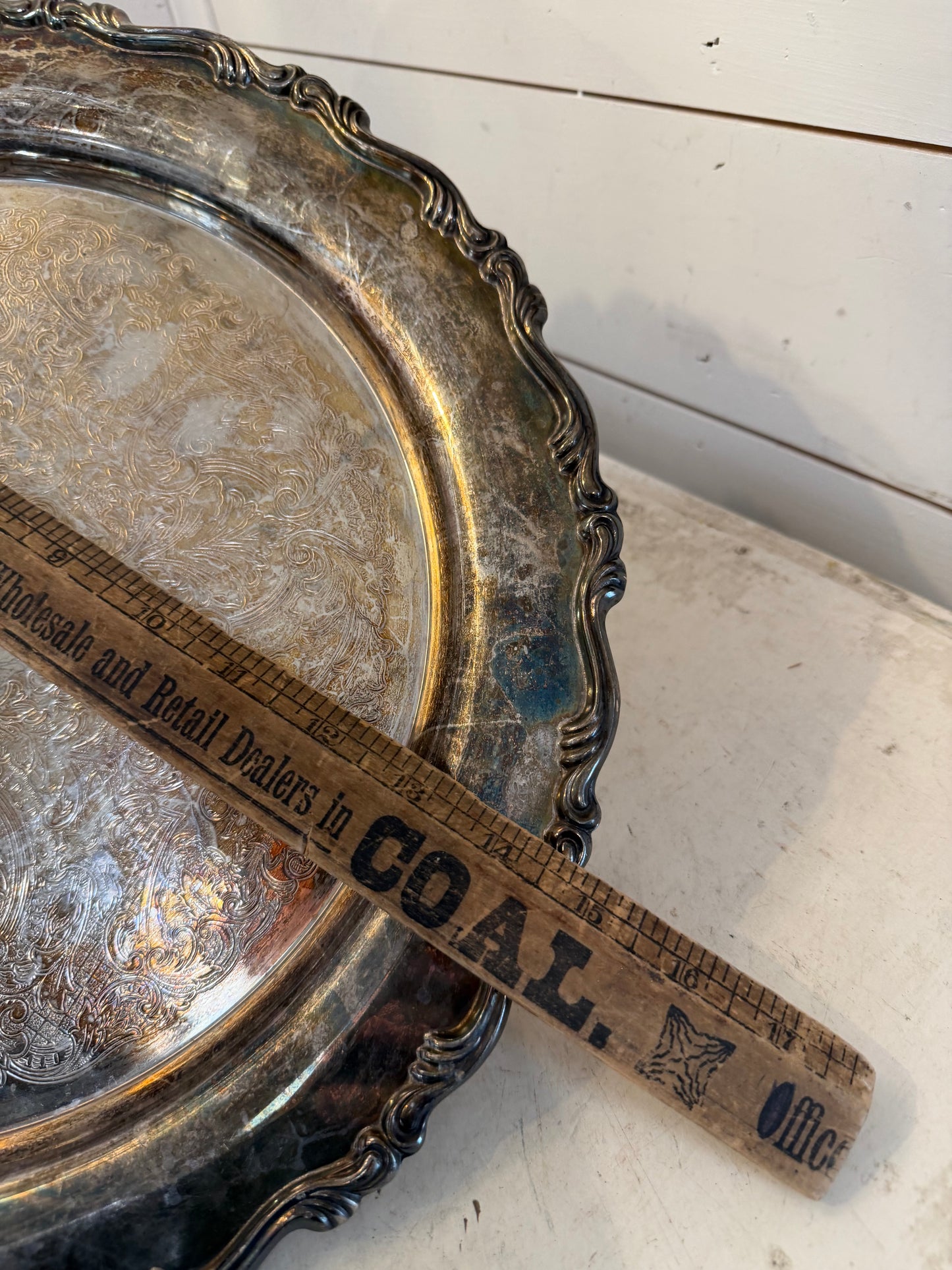 Heavy Silver Plate Platter with scalloped Edge