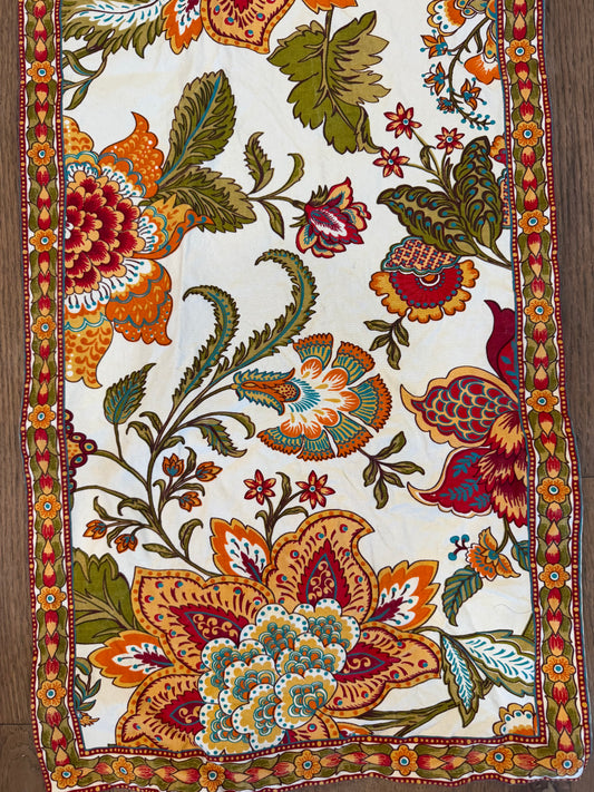 Vibrant table runner with red and orange flowers 6 feet long