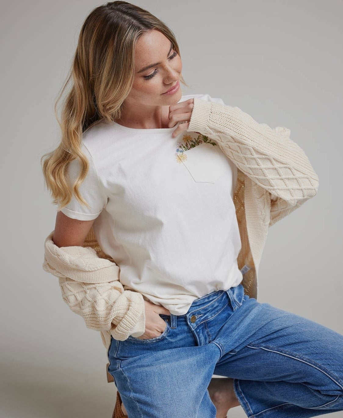 On Curve Cream Cardigan | Downeast