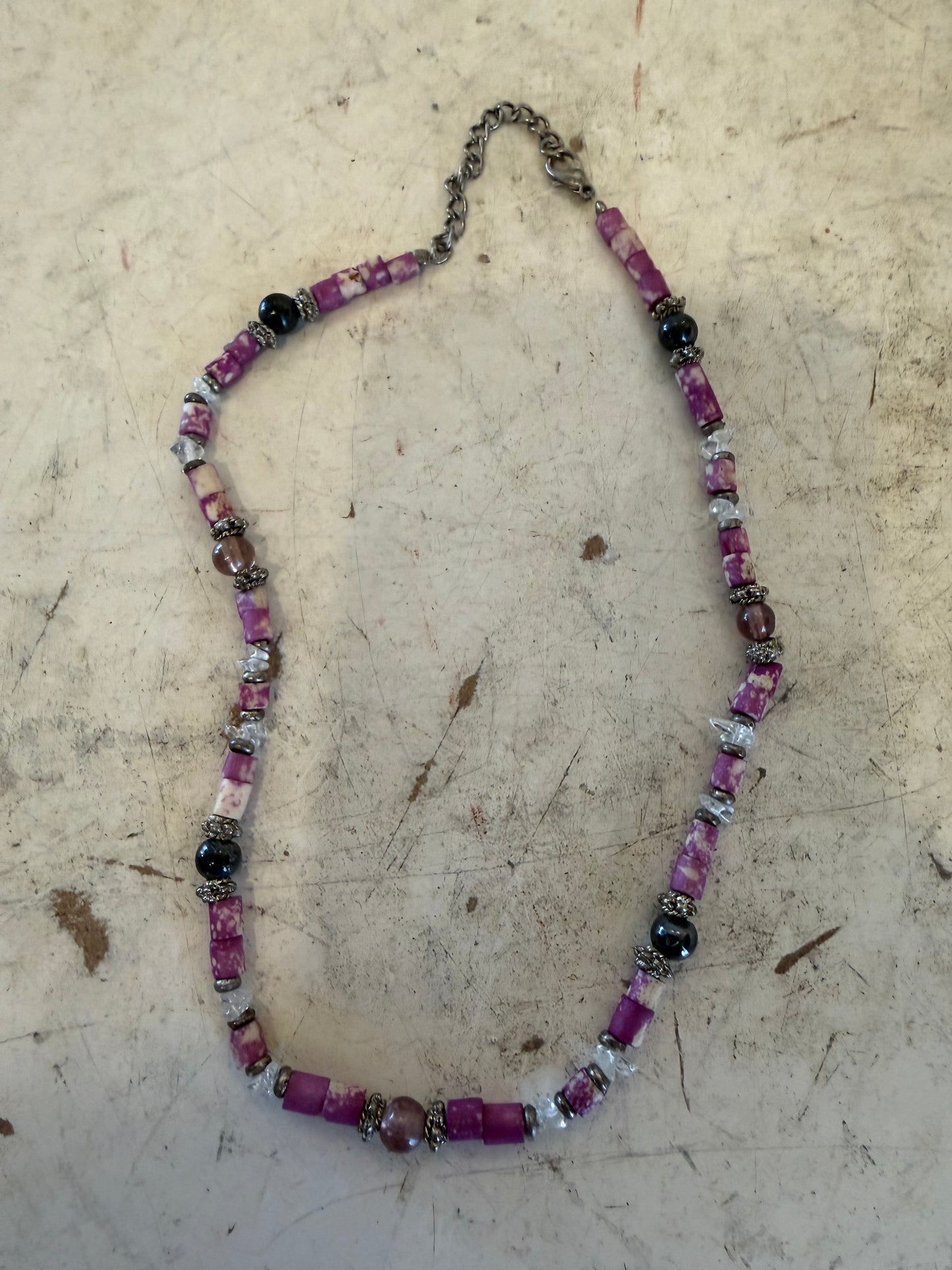 Wood and glass bead Necklace with silver Plated accents