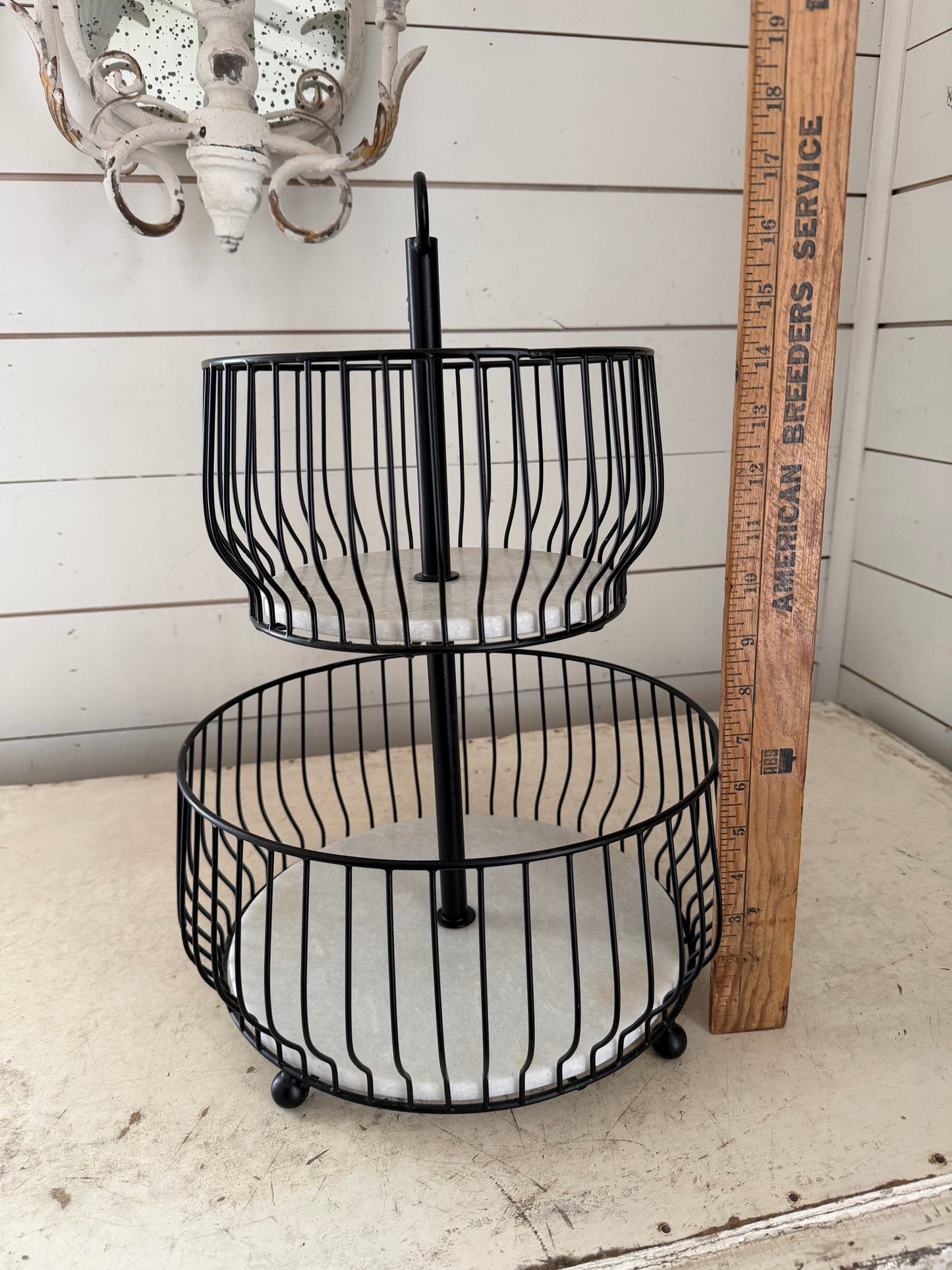 Tiered Wire Basket With Marble Base