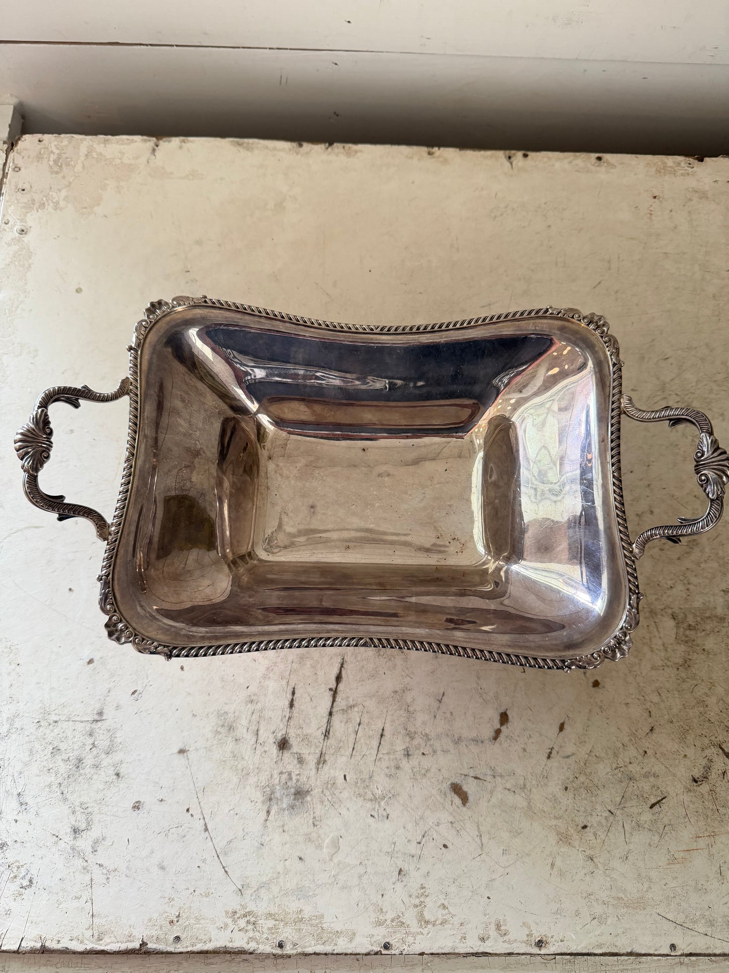 Harrods Antique silver plate Rectangle with Pegasus pedestal server Made in England