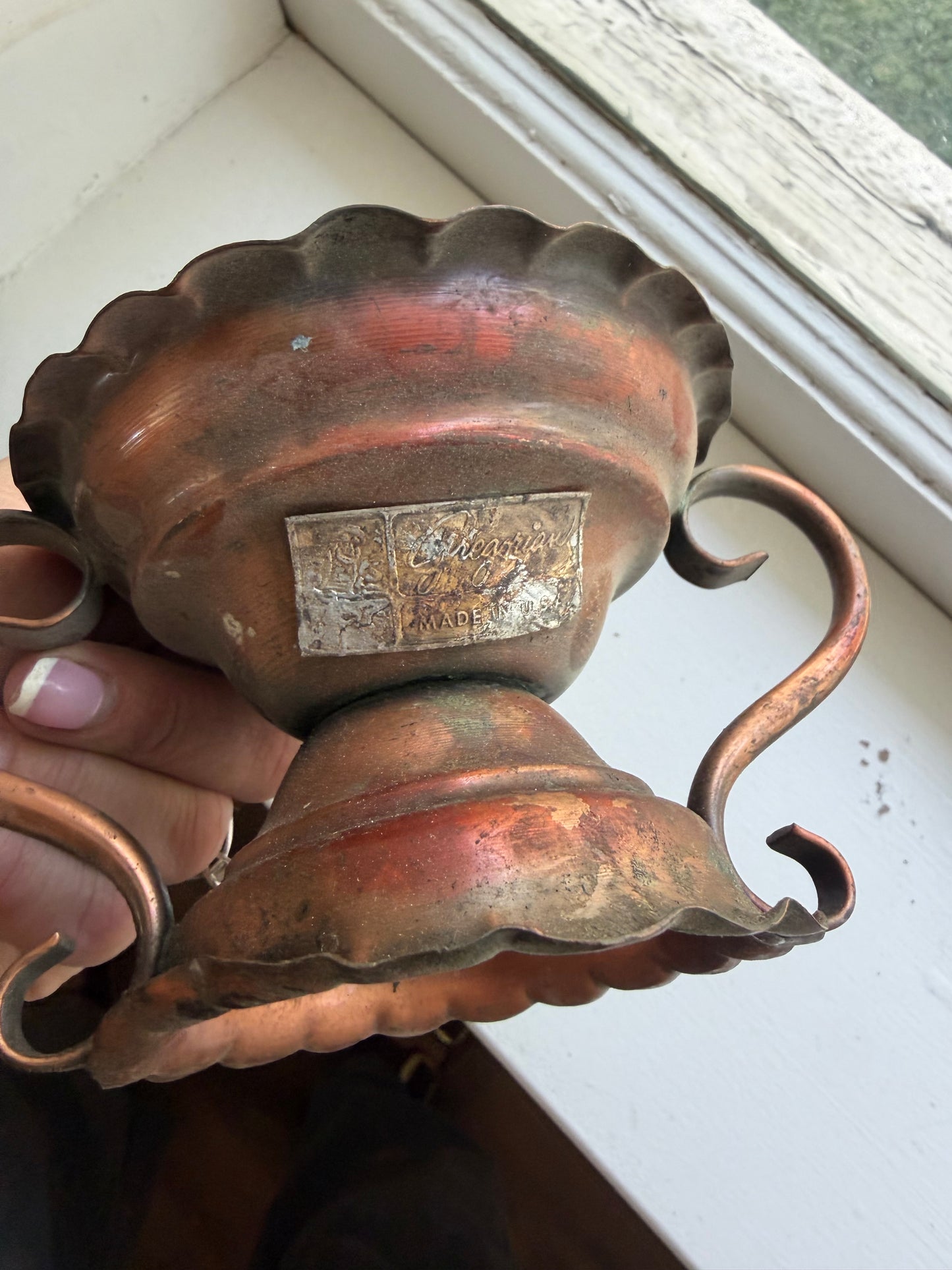 Gregorian Copper Candle Holder USA Vintage Reversible W/ Handles as is