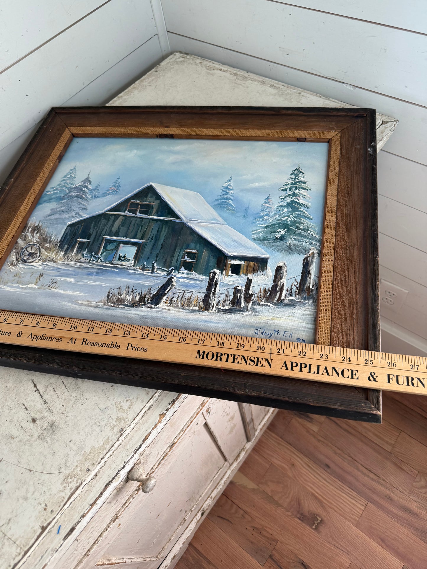 Original Oil Painting Winter Barn Pastoral