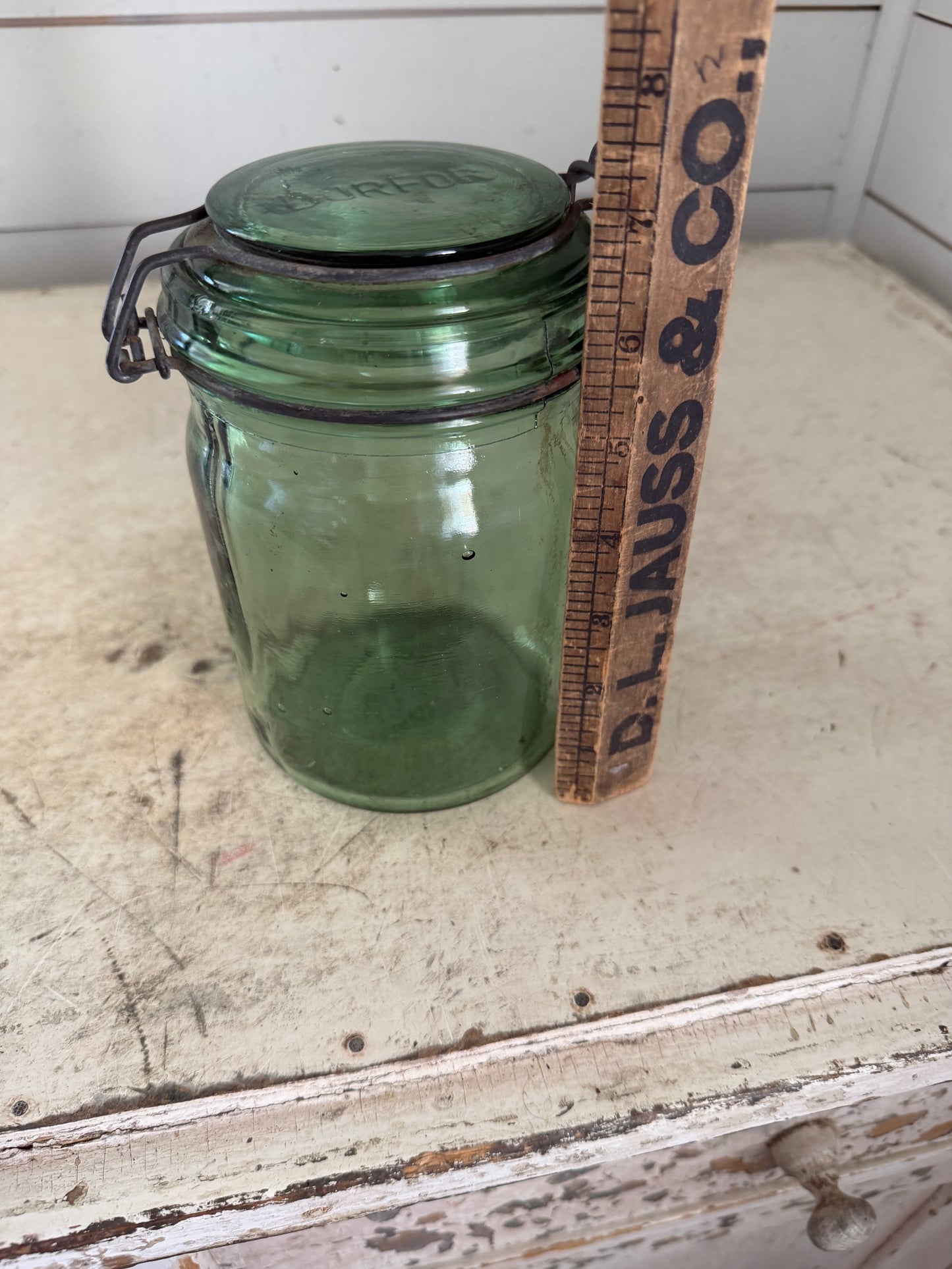 Dufor 3/4 litre Antique Green Glass Hermetic Canning Jar
